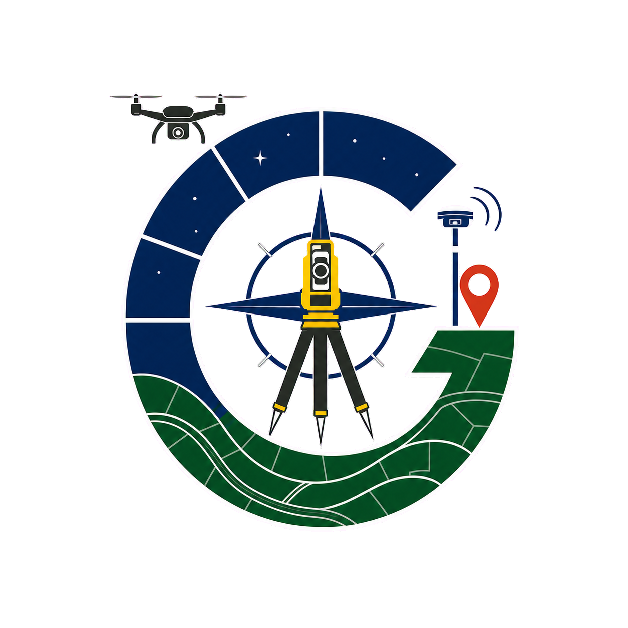Emblème GeoVision Pro Basic : station topographique et repères de mesure